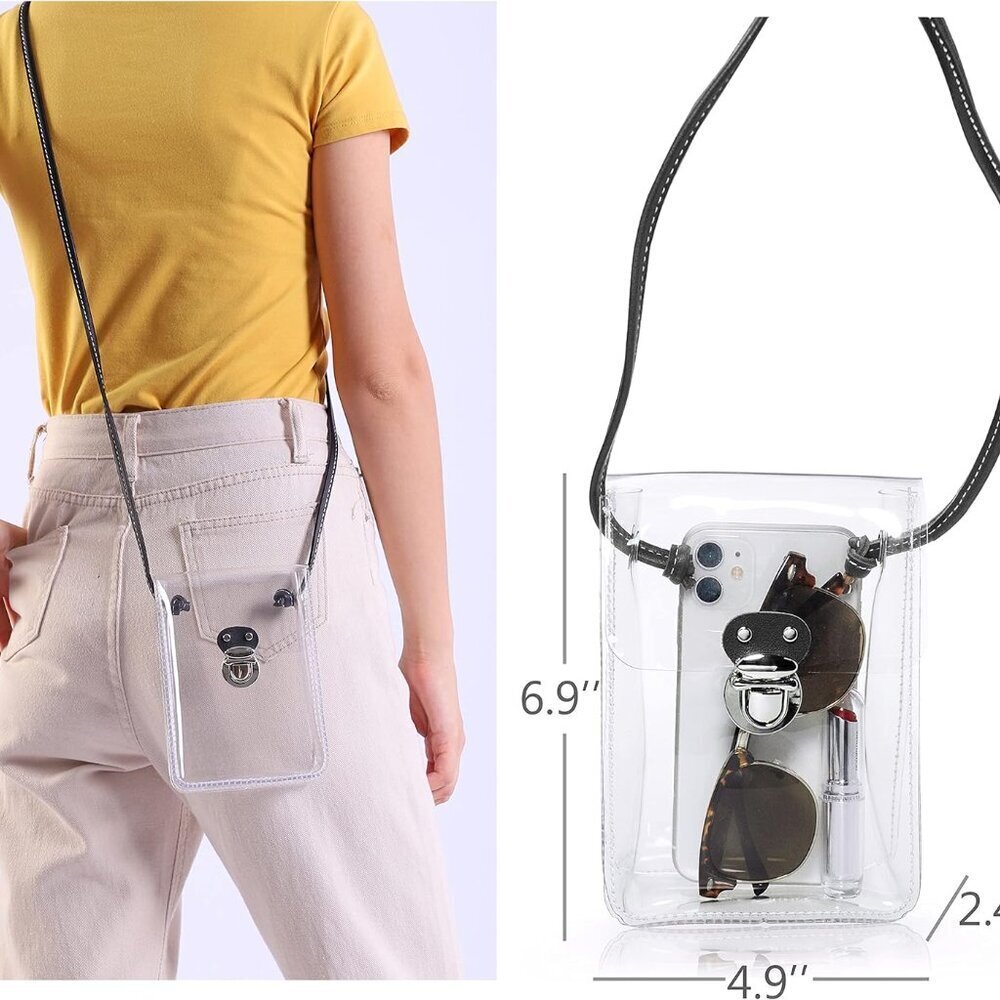Clear PVC Small Crossbody Bag for Stadium Approved Women Cell Phone Purse - Picture 3 of 5